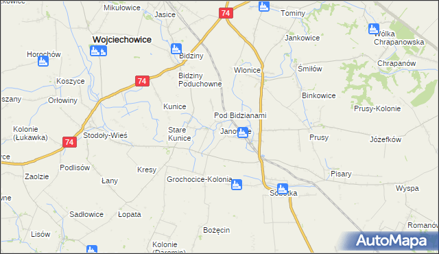 mapa Janowice gmina Ożarów, Janowice gmina Ożarów na mapie Targeo
