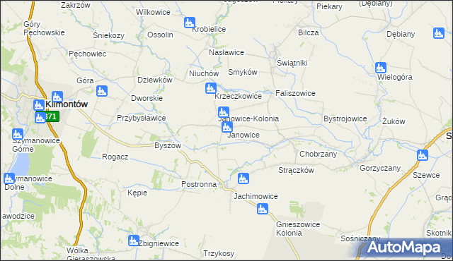 mapa Janowice gmina Samborzec, Janowice gmina Samborzec na mapie Targeo