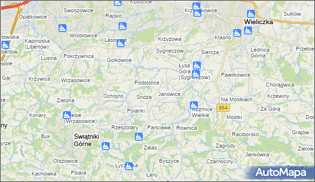 mapa Janowice gmina Wieliczka, Janowice gmina Wieliczka na mapie Targeo