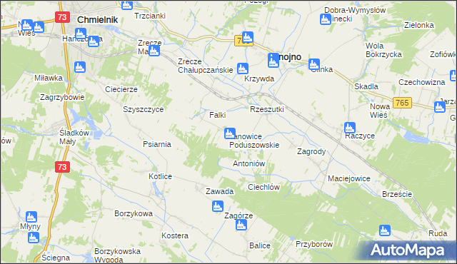 mapa Janowice Poduszowskie, Janowice Poduszowskie na mapie Targeo