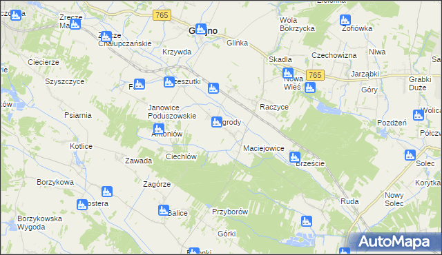 mapa Janowice Raczyckie, Janowice Raczyckie na mapie Targeo