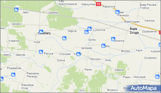 mapa Janowiec gmina Biała, Janowiec gmina Biała na mapie Targeo