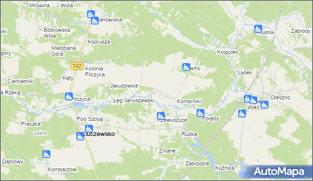 mapa Januszewice gmina Kluczewsko, Januszewice gmina Kluczewsko na mapie Targeo