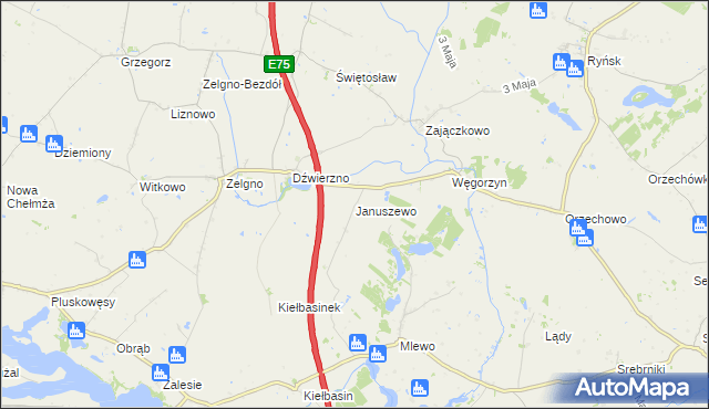 mapa Januszewo gmina Chełmża, Januszewo gmina Chełmża na mapie Targeo