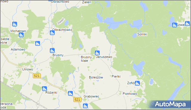 mapa Januszewo gmina Susz, Januszewo gmina Susz na mapie Targeo