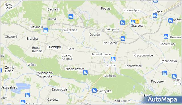 mapa Januszkowice gmina Tuczępy, Januszkowice gmina Tuczępy na mapie Targeo