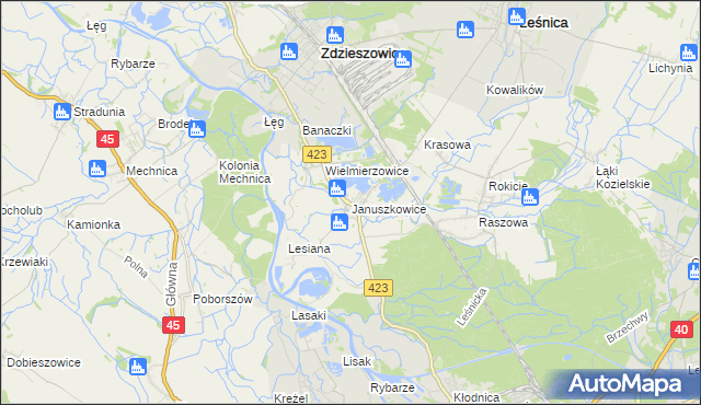 mapa Januszkowice gmina Zdzieszowice, Januszkowice gmina Zdzieszowice na mapie Targeo