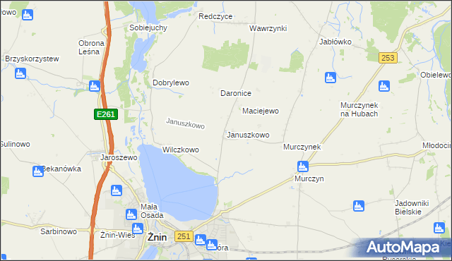 mapa Januszkowo gmina Żnin, Januszkowo gmina Żnin na mapie Targeo