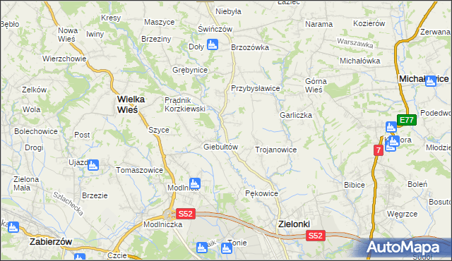 mapa Januszowice gmina Zielonki, Januszowice gmina Zielonki na mapie Targeo