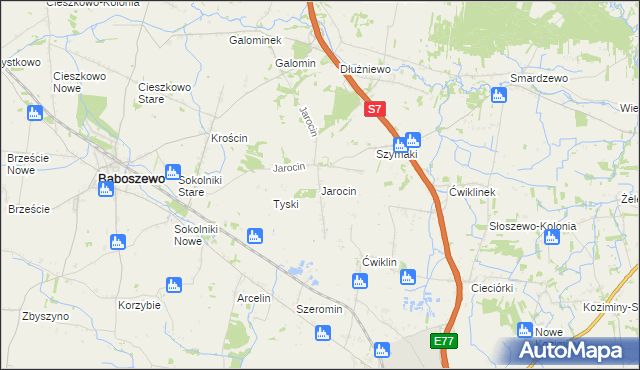 mapa Jarocin gmina Baboszewo, Jarocin gmina Baboszewo na mapie Targeo