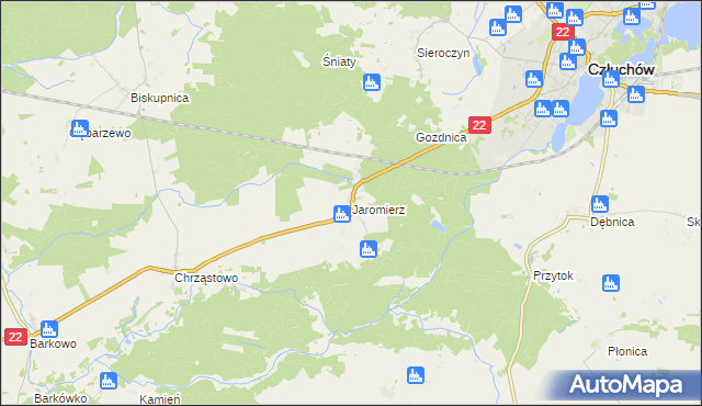 mapa Jaromierz gmina Człuchów, Jaromierz gmina Człuchów na mapie Targeo