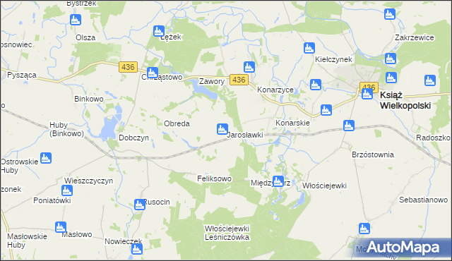 mapa Jarosławki gmina Książ Wielkopolski, Jarosławki gmina Książ Wielkopolski na mapie Targeo