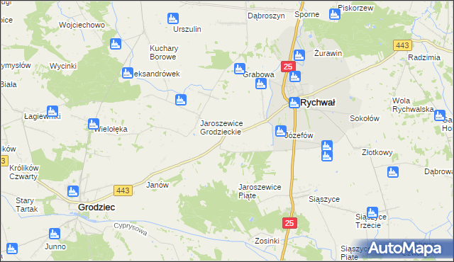 mapa Jaroszewice Rychwalskie, Jaroszewice Rychwalskie na mapie Targeo