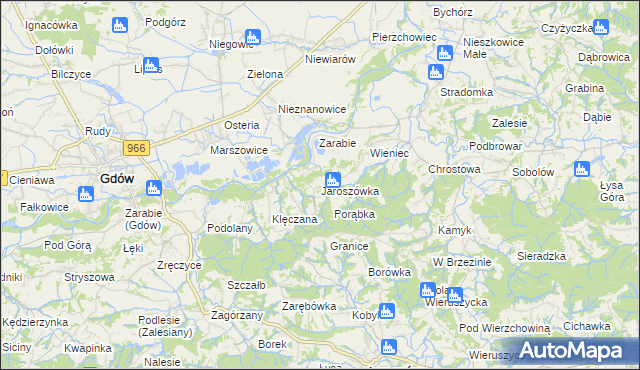 mapa Jaroszówka gmina Gdów, Jaroszówka gmina Gdów na mapie Targeo