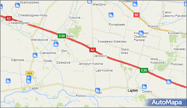 mapa Jaroszyn gmina Lądek, Jaroszyn gmina Lądek na mapie Targeo