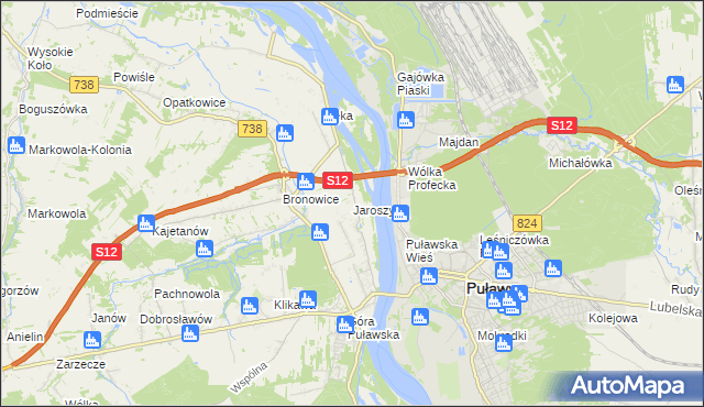 mapa Jaroszyn gmina Puławy, Jaroszyn gmina Puławy na mapie Targeo