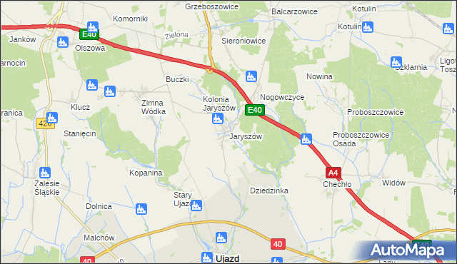 mapa Jaryszów gmina Ujazd, Jaryszów gmina Ujazd na mapie Targeo