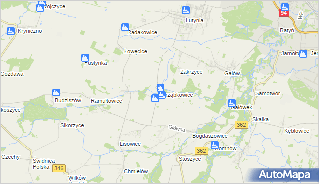 mapa Jarząbkowice gmina Kostomłoty, Jarząbkowice gmina Kostomłoty na mapie Targeo