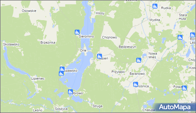 mapa Jasień gmina Czarna Dąbrówka, Jasień gmina Czarna Dąbrówka na mapie Targeo