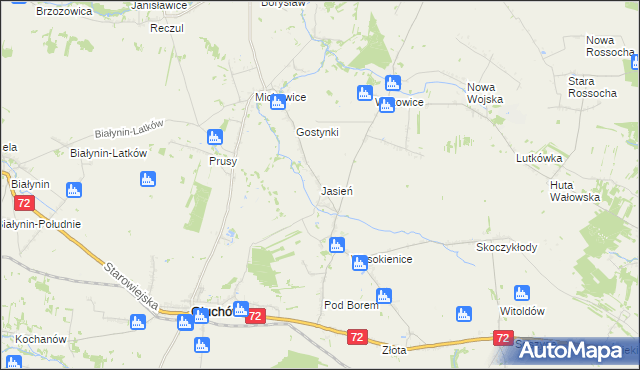 mapa Jasień gmina Głuchów, Jasień gmina Głuchów na mapie Targeo