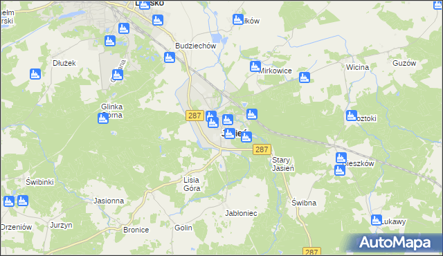 mapa Jasień powiat żarski, Jasień powiat żarski na mapie Targeo