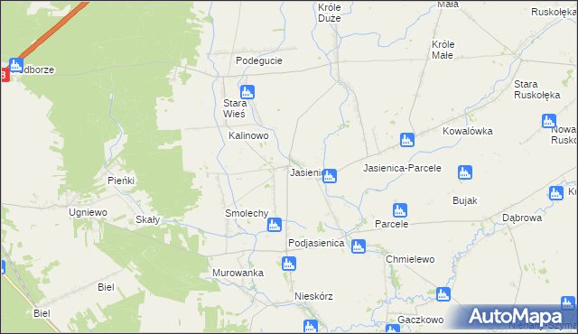 mapa Jasienica gmina Ostrów Mazowiecka, Jasienica gmina Ostrów Mazowiecka na mapie Targeo