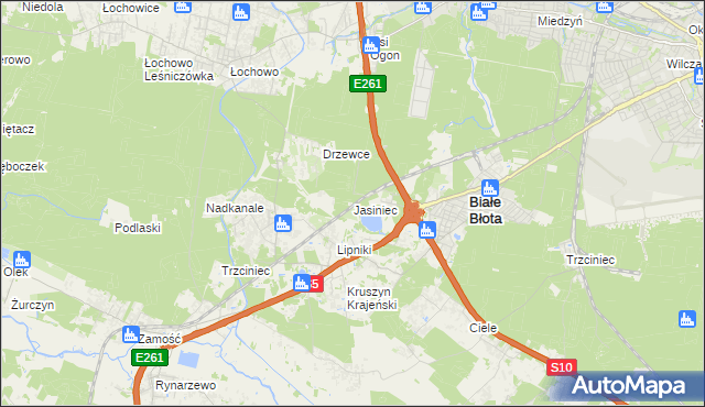 mapa Jasiniec gmina Białe Błota, Jasiniec gmina Białe Błota na mapie Targeo