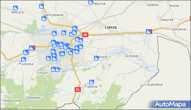 mapa Jasiona gmina Lubrza, Jasiona gmina Lubrza na mapie Targeo