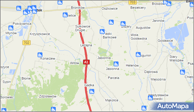 mapa Jasionna gmina Piątek, Jasionna gmina Piątek na mapie Targeo