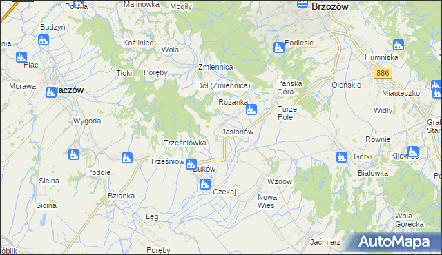 mapa Jasionów gmina Haczów, Jasionów gmina Haczów na mapie Targeo