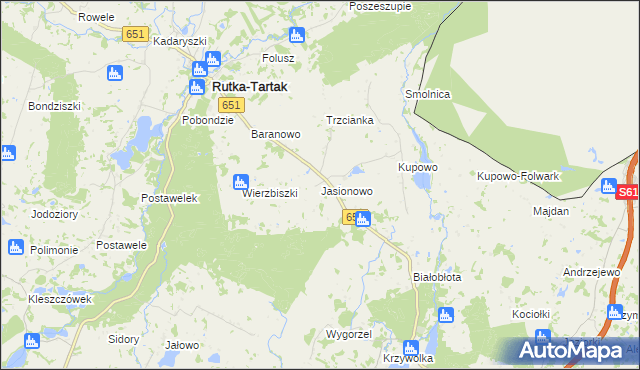 mapa Jasionowo gmina Rutka-Tartak, Jasionowo gmina Rutka-Tartak na mapie Targeo