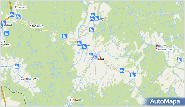 mapa Jaśliska, Jaśliska na mapie Targeo