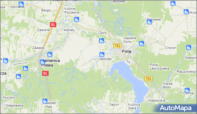 mapa Jastrząb gmina Poraj, Jastrząb gmina Poraj na mapie Targeo