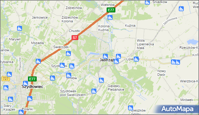 mapa Jastrząb powiat szydłowiecki, Jastrząb powiat szydłowiecki na mapie Targeo