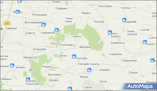 mapa Jastrzębia gmina Grabów, Jastrzębia gmina Grabów na mapie Targeo