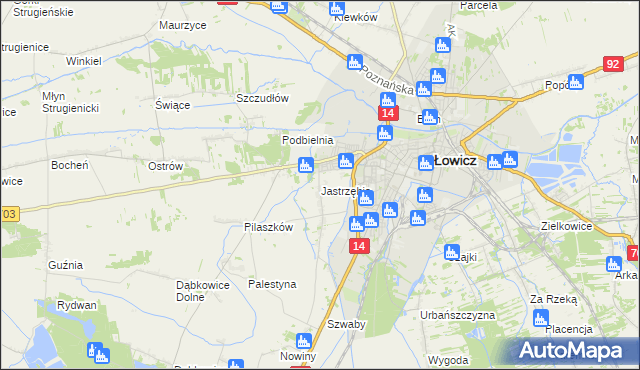 mapa Jastrzębia gmina Łowicz, Jastrzębia gmina Łowicz na mapie Targeo