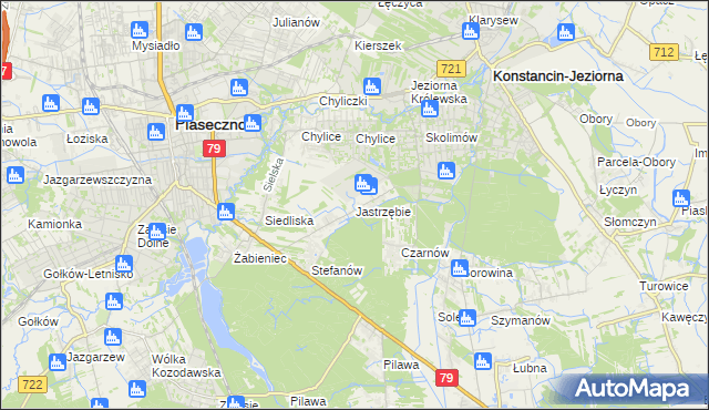 mapa Jastrzębie gmina Piaseczno, Jastrzębie gmina Piaseczno na mapie Targeo