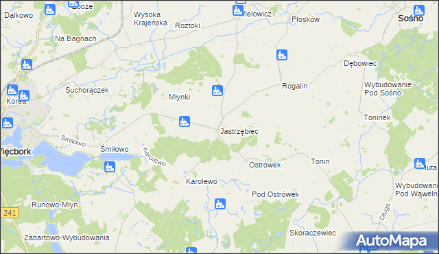 mapa Jastrzębiec gmina Więcbork, Jastrzębiec gmina Więcbork na mapie Targeo