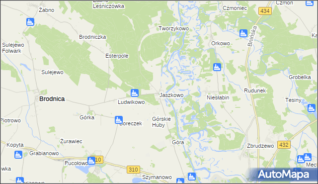 mapa Jaszkowo gmina Brodnica, Jaszkowo gmina Brodnica na mapie Targeo