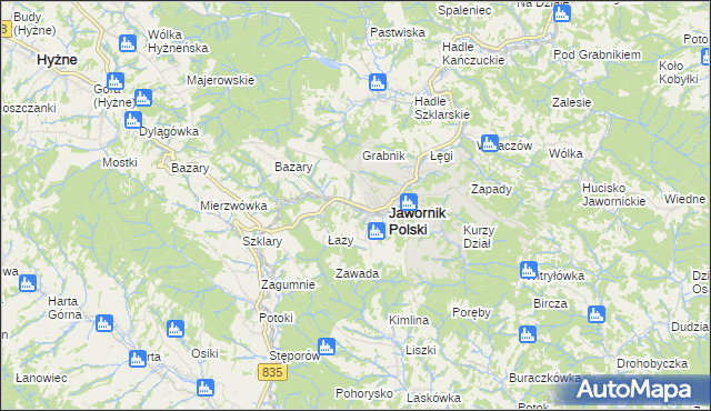 mapa Jawornik Polski, Jawornik Polski na mapie Targeo