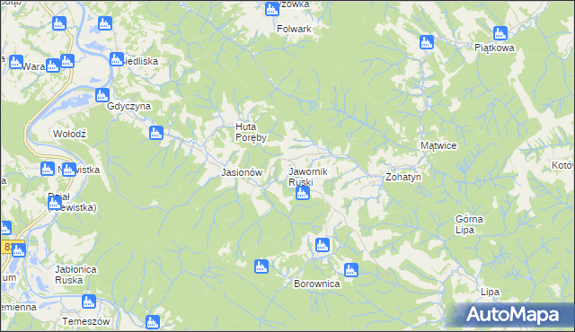 mapa Jawornik Ruski, Jawornik Ruski na mapie Targeo