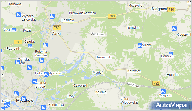 mapa Jaworznik gmina Żarki, Jaworznik gmina Żarki na mapie Targeo
