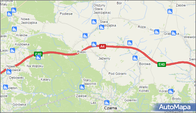 mapa Jaźwiny gmina Czarna, Jaźwiny gmina Czarna na mapie Targeo