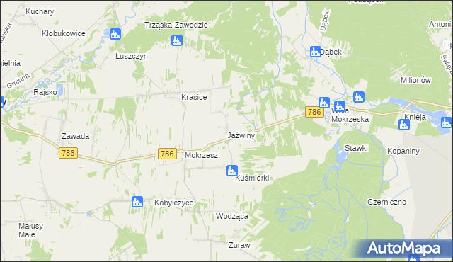 mapa Jaźwiny gmina Mstów, Jaźwiny gmina Mstów na mapie Targeo