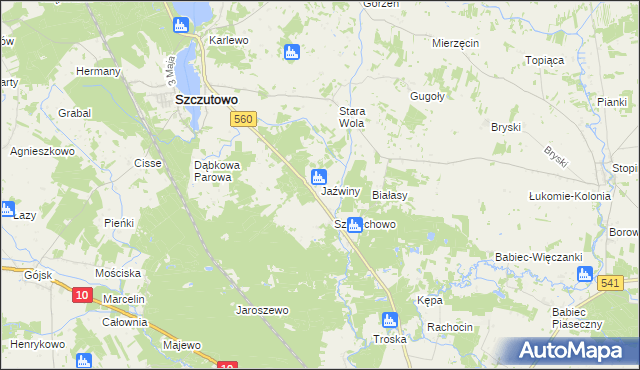 mapa Jaźwiny gmina Szczutowo, Jaźwiny gmina Szczutowo na mapie Targeo