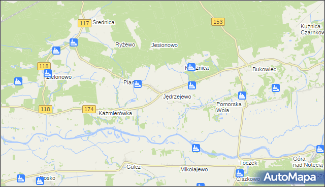 mapa Jędrzejewo gmina Czarnków, Jędrzejewo gmina Czarnków na mapie Targeo