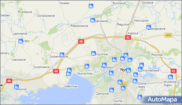 mapa Jędrzychów gmina Nysa, Jędrzychów gmina Nysa na mapie Targeo