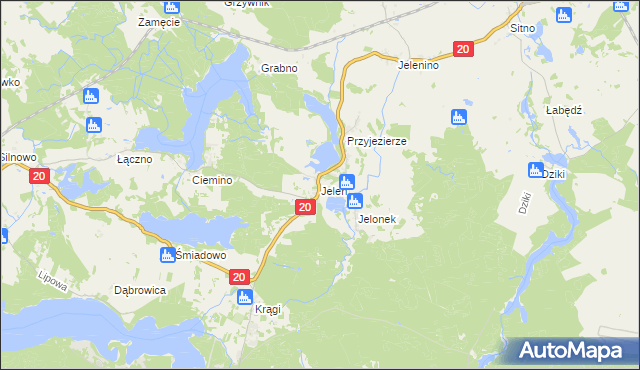 mapa Jeleń gmina Borne Sulinowo, Jeleń gmina Borne Sulinowo na mapie Targeo