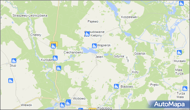 mapa Jeleń gmina Lidzbark, Jeleń gmina Lidzbark na mapie Targeo