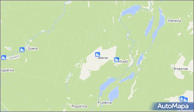mapa Jelenie gmina Człopa, Jelenie gmina Człopa na mapie Targeo